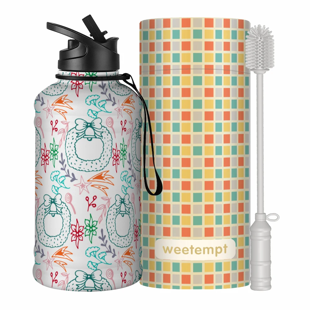 

Food Grade Stainless Steel Insulated Water Bottle with Straw Lid 2000ml Vacuum Flasks, Gold/siver/purple.etc