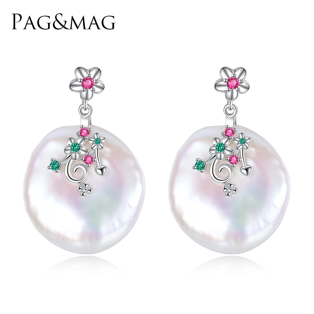 

PAG&MAG Vintage Pearl Earring 925 Silver Flower Ornament Dainty Button Cultured Pearls Bridal Earring