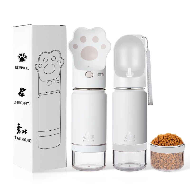 

2023 New Arrival Paw Pattern Customization 3 in 1 Pet Water Bottle Feeders with Detachable Bowls for Pets Outdoor