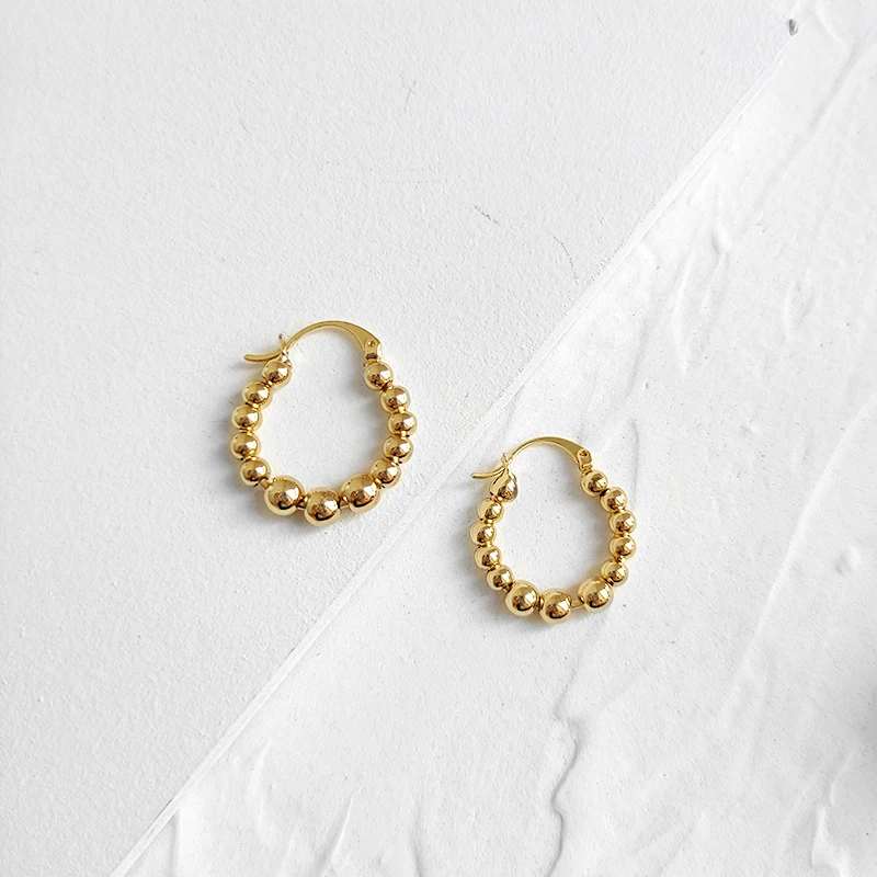 

Multi Small Beads Hoop Earrings Round Geometric Earrings for Women Circle Beaded Minimalist Earrings 2020 Trendy Hot, Gold