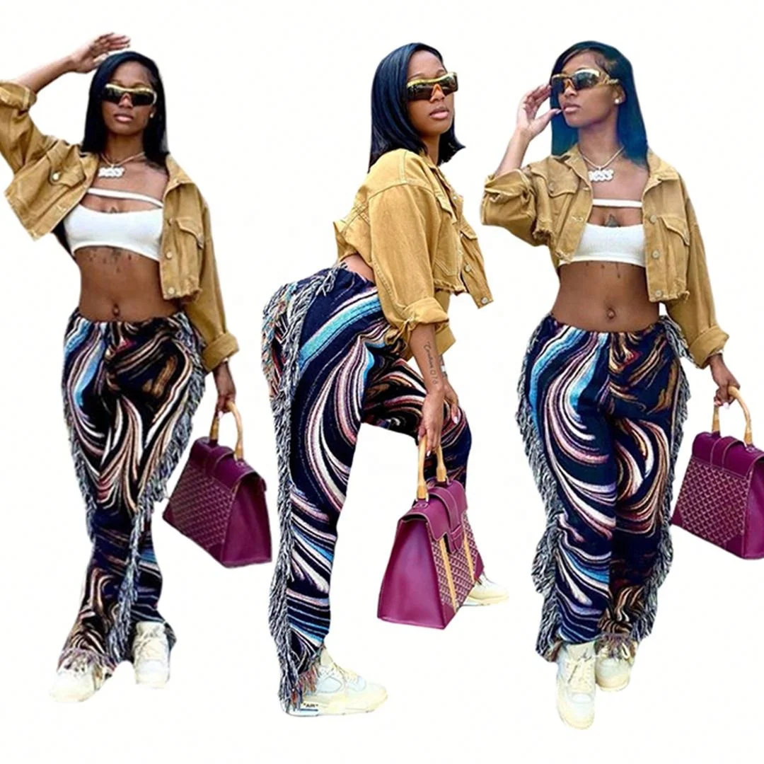 

Newest Design Casual Loose Autumn and winter new leisure fashion color fringed trousers women's wear women pants with tassel