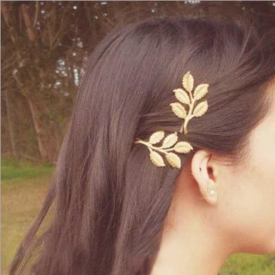 

Wholesale alloy bridal headpiece vintage gold leaf fancy hair clips head pins for girls