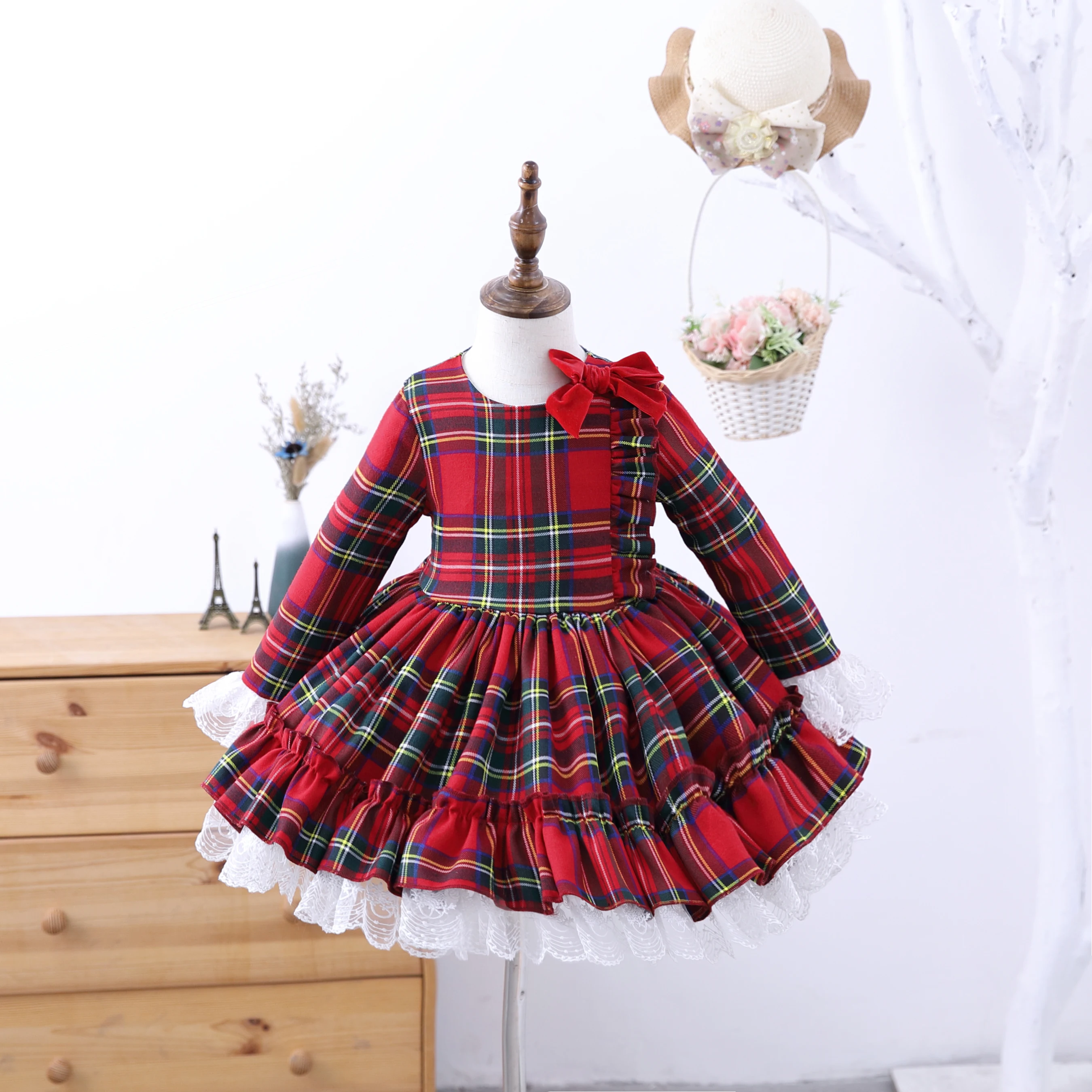 

2021 Girls Lolita Dress Spain Red Plaid Dress girl clothes dress