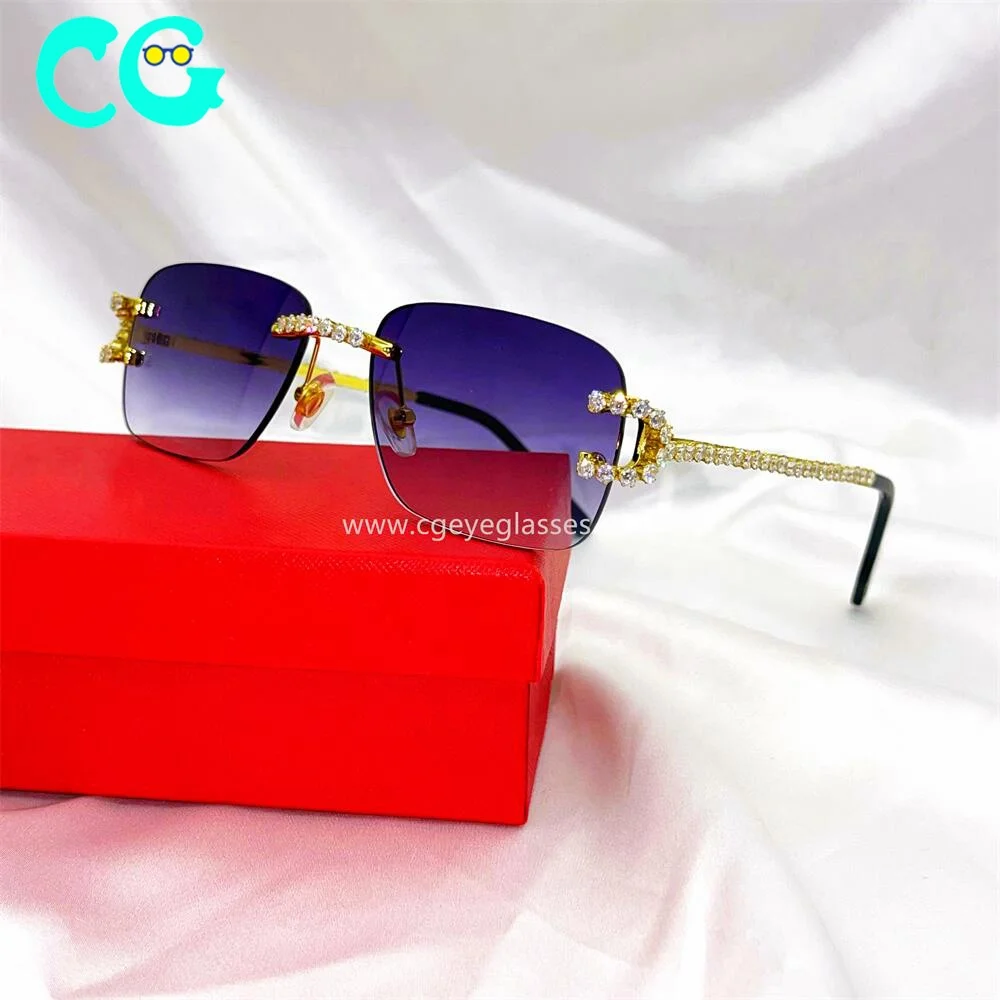 

2022 Luxury Rhinestone Sunglasses Small Rimless Rectangle Sun Glasses Wholesale Crystal Customizable Wholesale Brand Sunglasses