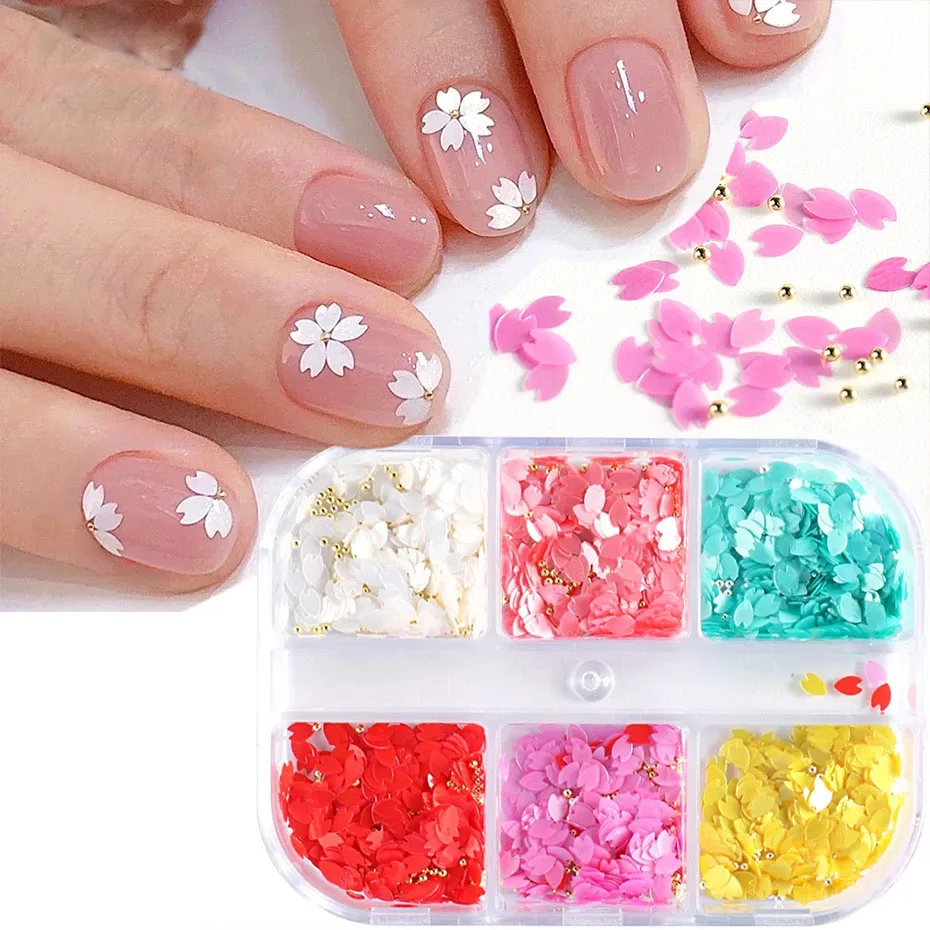 

2022 New Manicure Colorful Nail Design Steel Ball Diamond Accessories Cherry Blossom Acrylic Flower 3D Nail Decoration