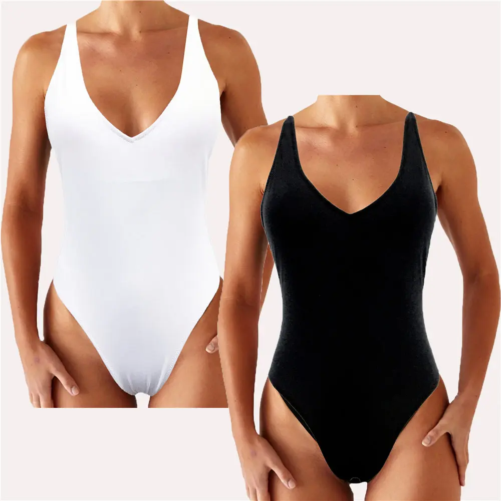 

JSMANA 2021 new solid color deep v monokini womens swimsuits one piece sexy one piece swimsuit custom swimsuit one piece, Black, white
