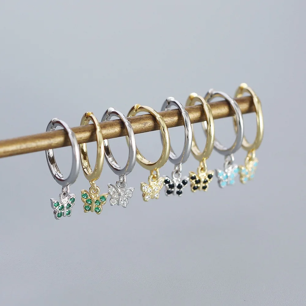 NEW 925 Sterling Silver Minimalist Butterfly Earrings Set Butterfly Shape Diamond Gold Hoop Earrings for Women