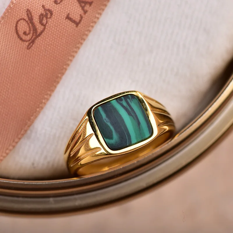 

Shangjie OEM anillos Fashion Gold Plated Ring Jewelry Women Cube Unique Malachite Rings for Girl