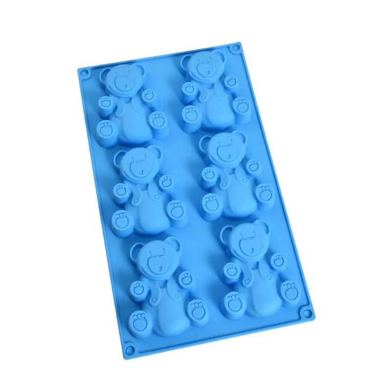 

6 Holes 3D Lovely Bear Form Silicone Mold Baking Tools Kitchen Fondant Cake Mold Blue