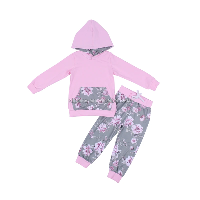 

Wholesale Flowers Suit Pink Color Children Girl Hoodie Sets Baby Girls Floral Outfit Clothes Tracksuit, Picture