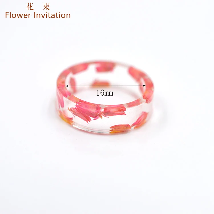 

Summer Transparent Epoxy Resin Ring Jewelry Craft DIY Dried Flower Flat Rings HJ16