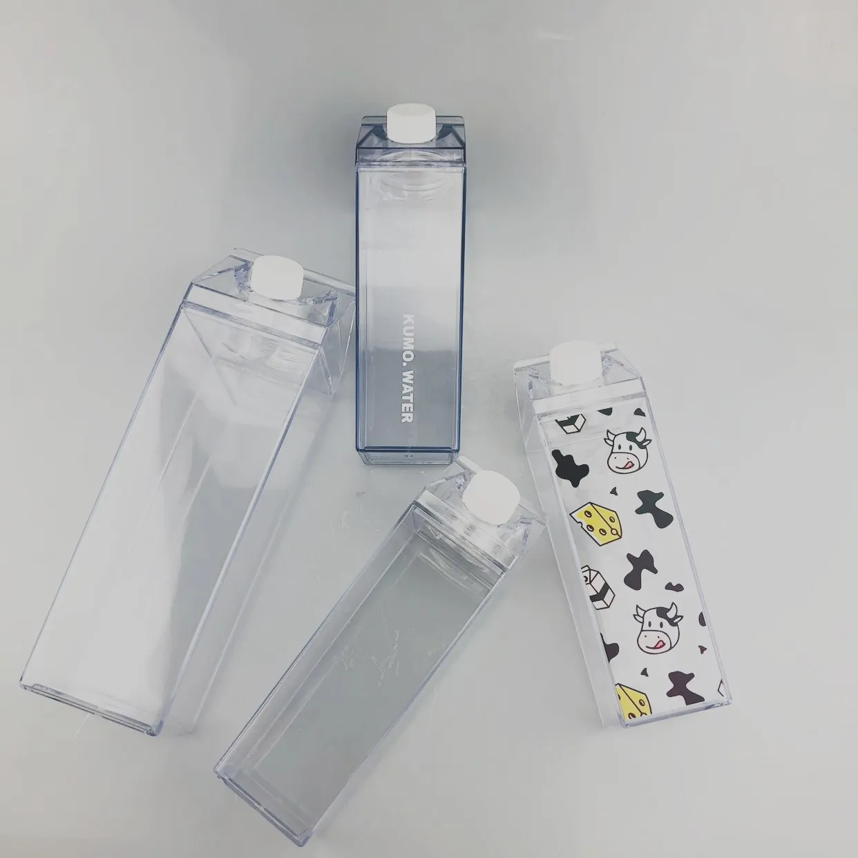 

Transparent carton transparent plastic milk carton water bottle with custom sticker, Green blue purple as photo,can be customized