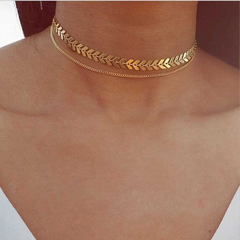 

Trendy Women Fashion Custom Gold Layered Chain Jewelry Stainless Steel Choker Necklace Set