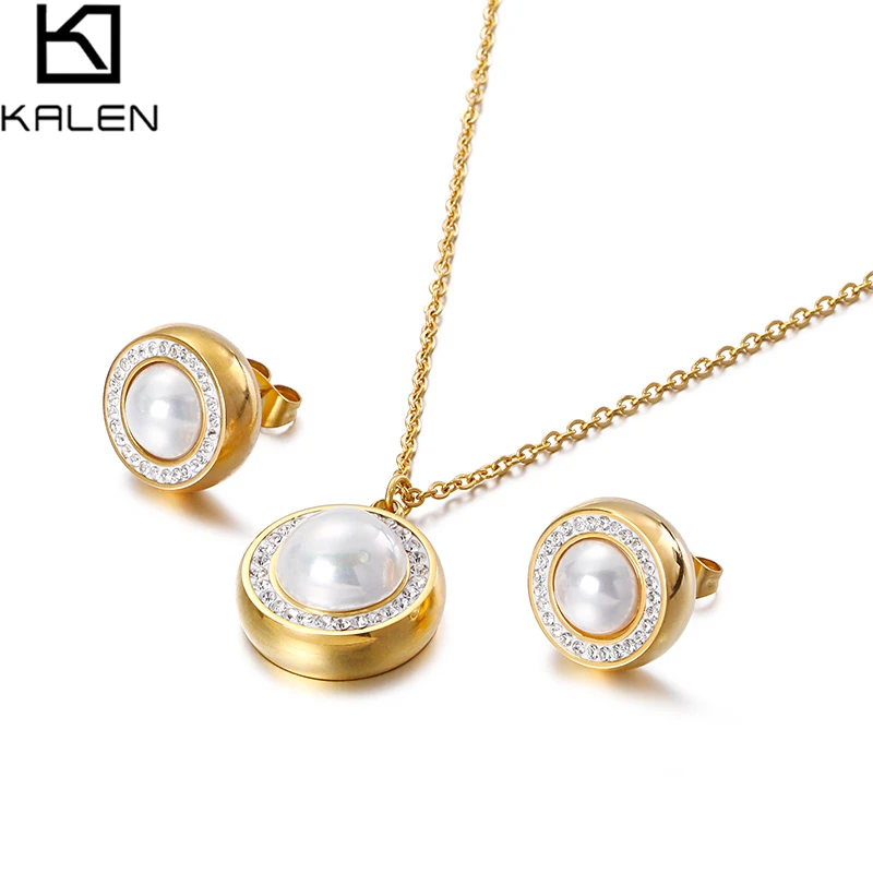 

New Trendy Customized Stainless Steel Jewelry Necklace Set Earrings For Women