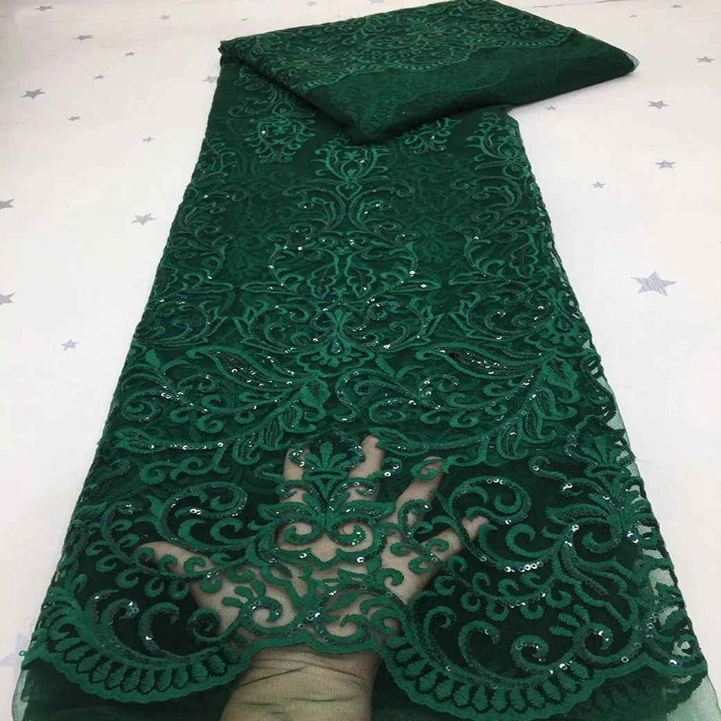 

2021 most popular green royal embroidery transparent sequin lace