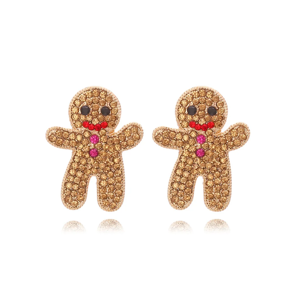 

Cute Gingerbread Man Earrings Full of Diamonds Fashionable and Sweet Temperament with Diamonds and Christmas Earrings