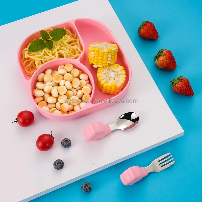 

Baby Silicone Plate Bottle Plat Set Spoon Set Baby Feeding Supplies Snack Cup Silicon with Staless Steel Opp Bag Support