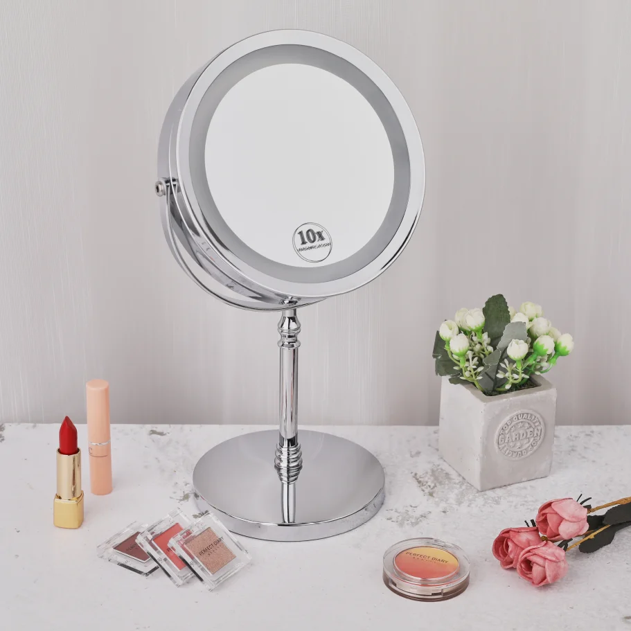 

2020 touch sensor double side round magnifying 10X custom battery lighted Makeup Led Mirror