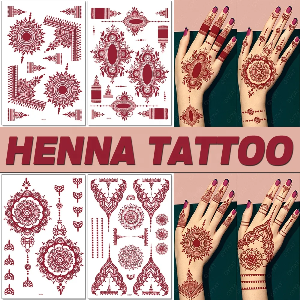 

Customized Non Toxic Brown Red Maroon Temporary Natural Mystery Indian Sexy Mandala Fingers Hands Henna Sticker Tattoo