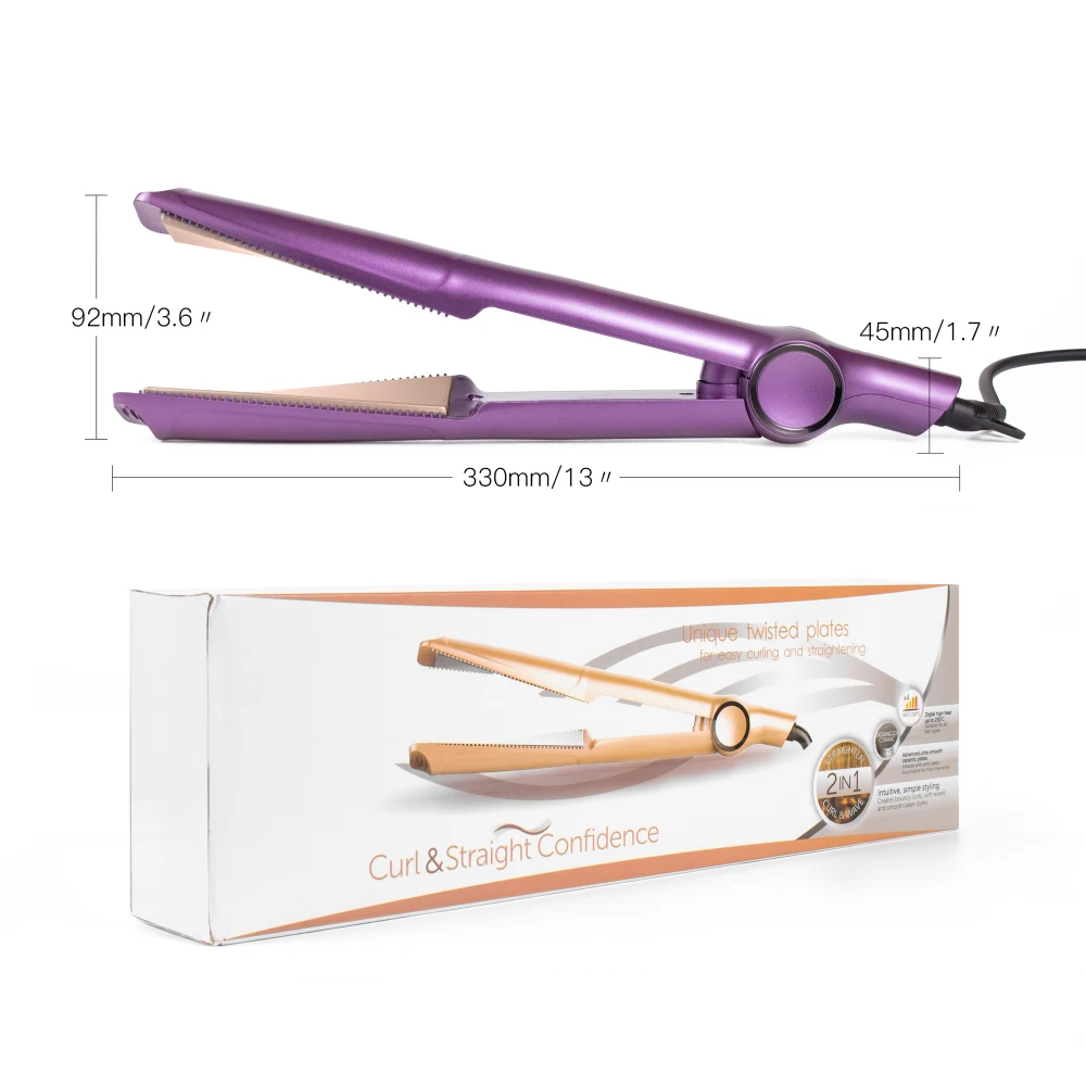 

rizador de cabello 430F led 2-in-1 gold flat iron twist straightener hair curler, Customized