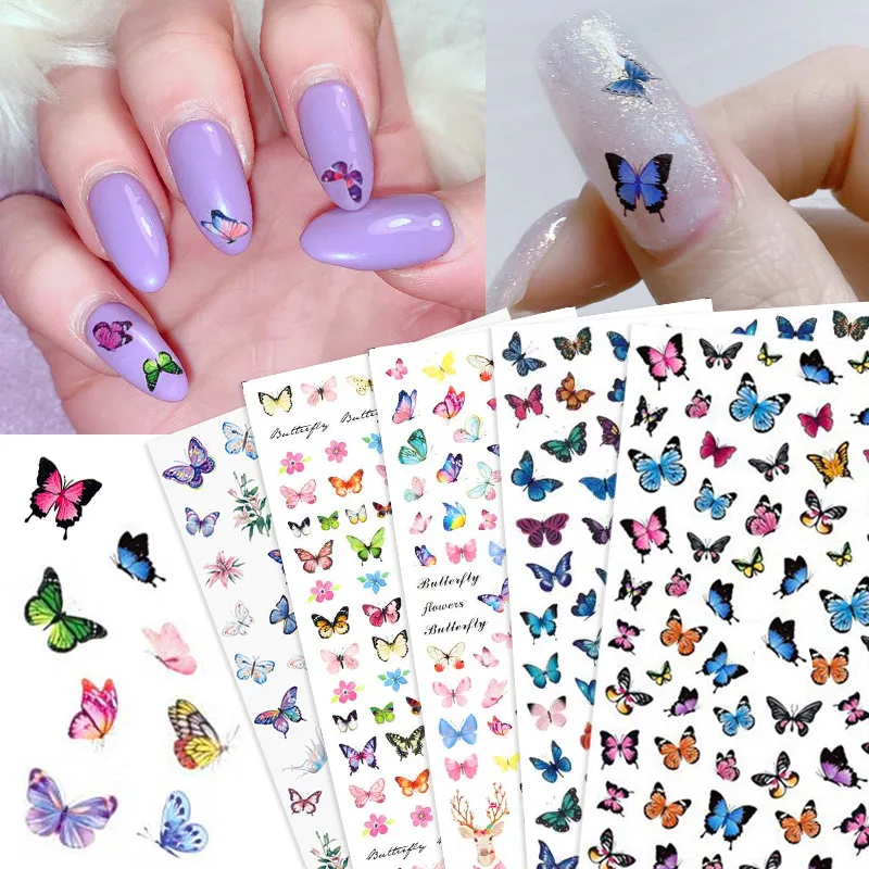 

16 Styles Colorful Nail Art Decals Butterfly Nail Adhesive Stickers Nail Butterfly Stickers, Colors