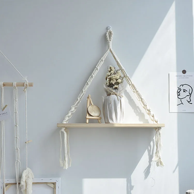 

macrame plant pot hanger shelf macrame shelf mini macrame wall hanging floating shelf, White