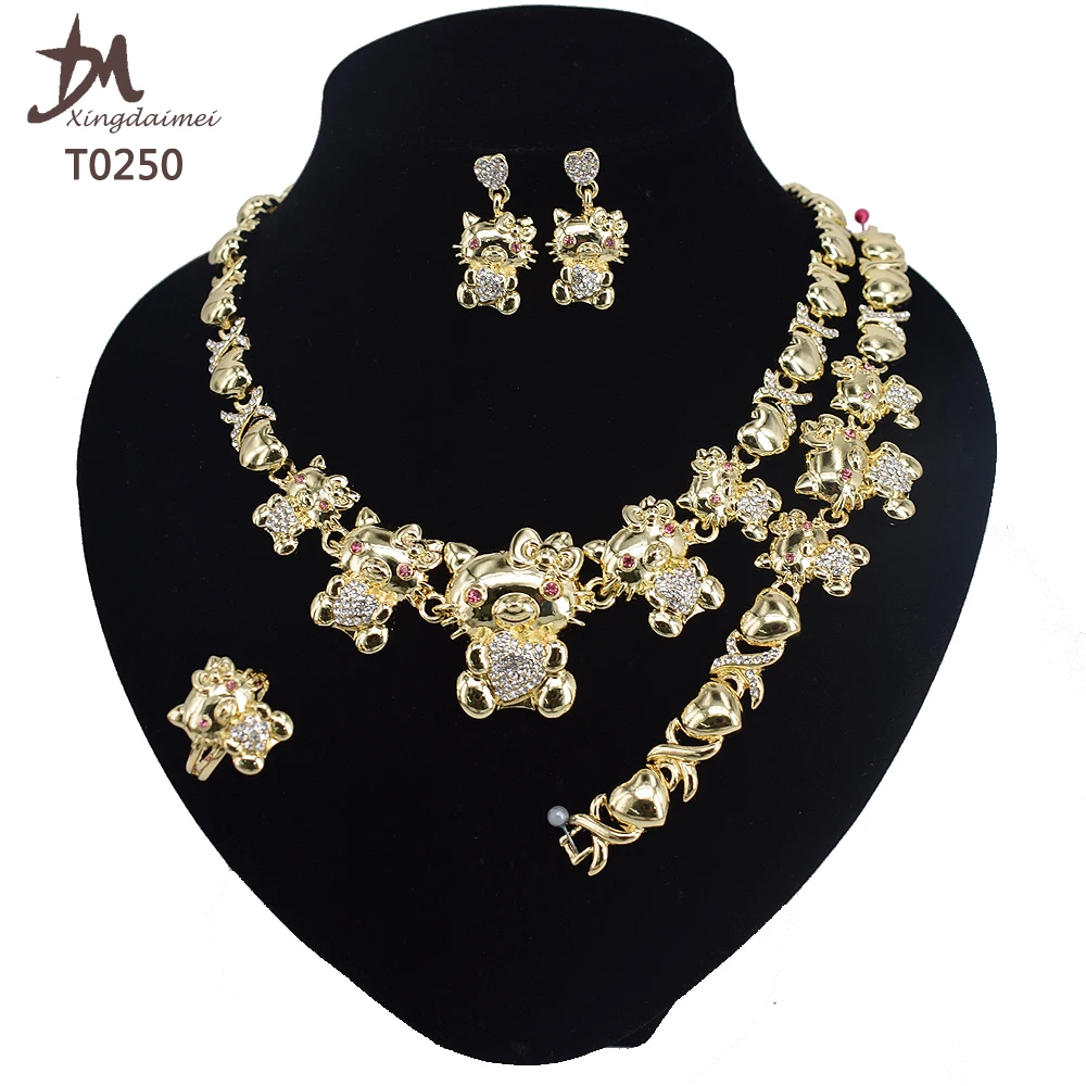 

T0250 Women jewelry set 18K gold-plated Fashion cute Hello Kitty jewelry set