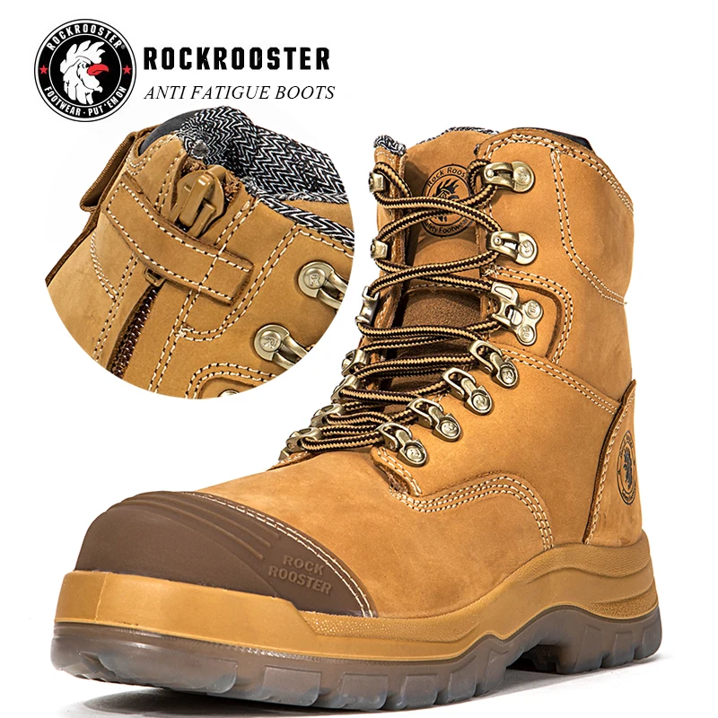 

ROCKROOSTER Safety Shoes Men Genuine Leather Ankle Boots Man Work Shoes Safety Safty Boots Esd Shoes Zip Up Work Boots