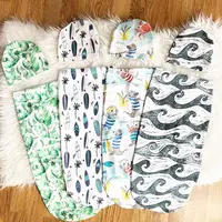 

0-12 Month Baby Swaddle Baby Boys Girls Shark Printed Sleeping Bag With Hat Toddler Baby Dinosaur Cocoon Sleep Sack Two Piece