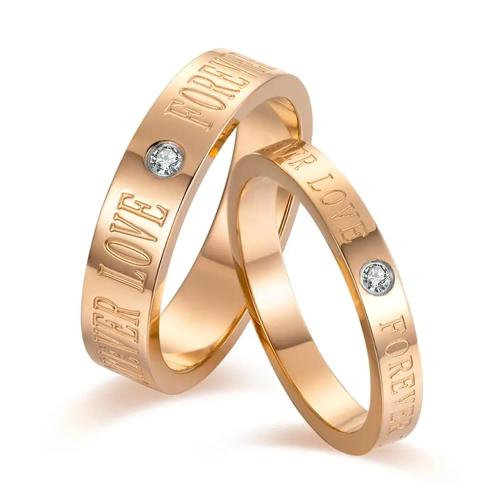 rose gold forever love couple rings wedding plate engagement party ring in stainless steel gold plated ring