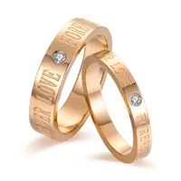 

rose gold forever love couple rings wedding plate engagement party ring in stainless steel gold plated ring