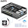 52Pi Raspberry Pi 4 Case Acrylic Transparent / Clear & Black Case with Heatsink Cooling Fan and Screwdriver