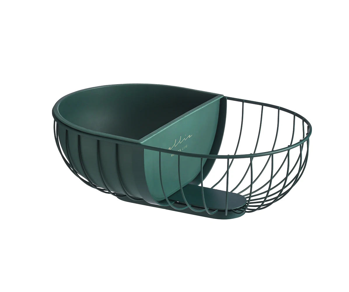 

FREE SHIPPING SAMPLE kitchen decor fruit storage basket plastic bowl Iron wire storage basket, Dark green