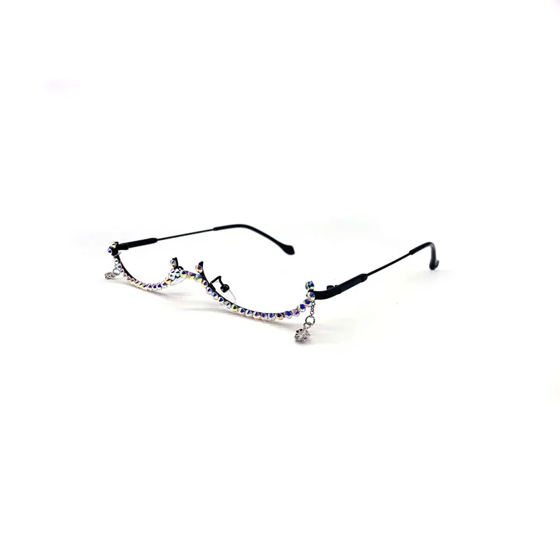 

2020 new fashion lensless modern glasses Diamond decoration popular The metal half frame vintage glasses