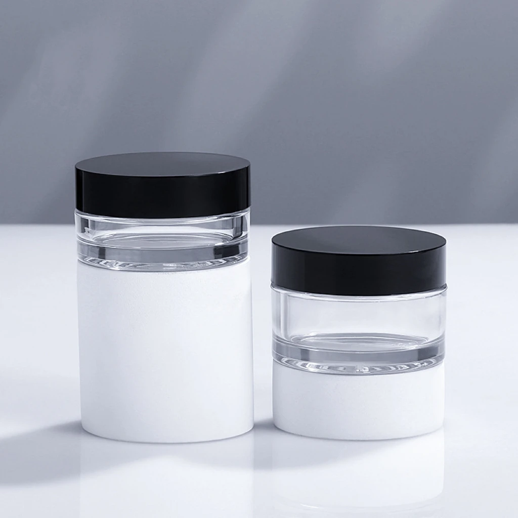 

HOT sale empty 15g 30g pet clear plastic cosmetic cream jars with white black lids for skin care