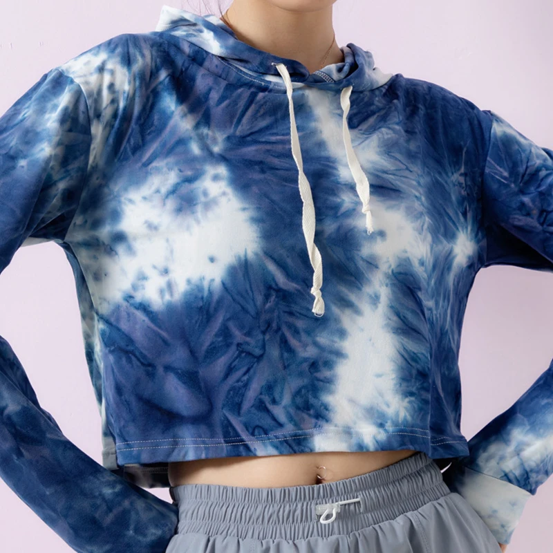 

2021 autumn new tie-dye sports sweatshirt quick-drying stretch long sleeve crop top women's yoga hoodie