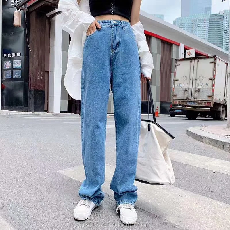 

Hot Selling New Fashion Trendy Long Straight Trousers Chain Design High Waist Women Denim Jeans