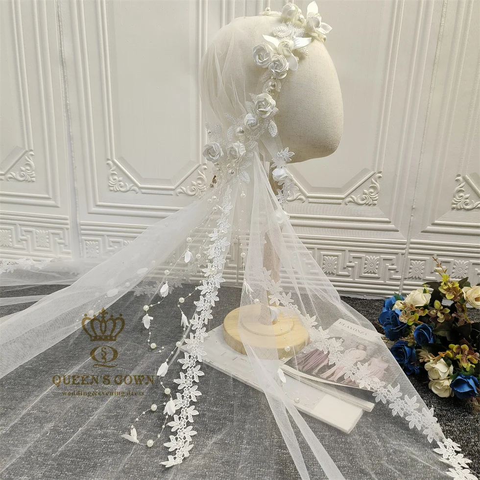 QUEENS GOWN Wedding Bridal Hat Veil Rose Flower Tulle Beads Accessories for Wedding