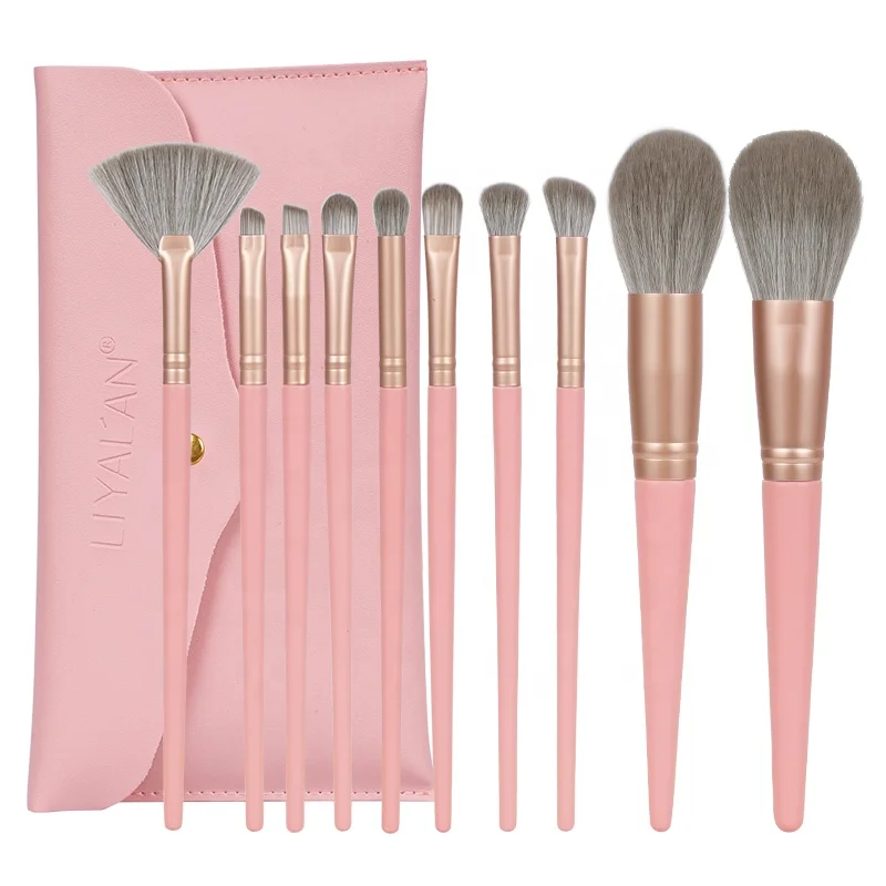 

Private Label Luxury Makeup Brushes 10Pcs Foundation Concealer Eyeshadows Pink Makeup Brush Set