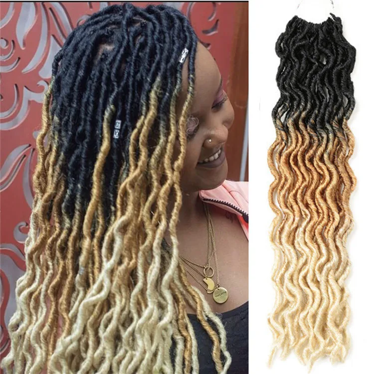 

18-24 inch Crochet Hair Extensions Goddess Locs Synthetic Braiding Hair Faux Locs Curly Crochet Braids Hair Wavy Gypsy Locs, 4#, 27#,ot27#,ot30,otbug