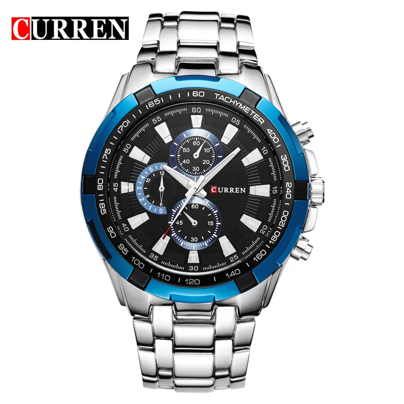 

CURREN 8023 top 10 brands blue boys quartz watch best steel band water resistant dials decoration big Concise watch set