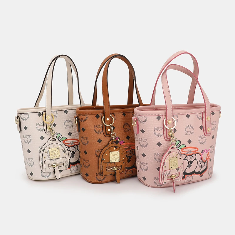 

2021 Popular Graffiti Personalized Handbag Ladies One-shoulder Bucket Tote Bag Diagonal One-shoulder Bag Printed Cartoon PU