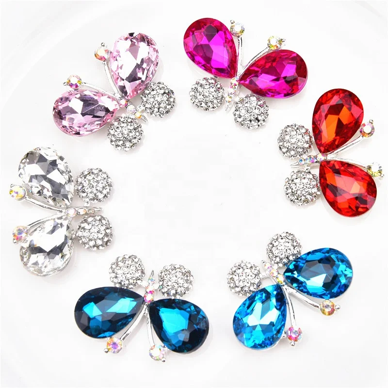 

3D butterfly bottom brooch flower drop shiny diamond glass rhinestone dress shoe bag buckle DIY jewelry accessories, As the picture shows