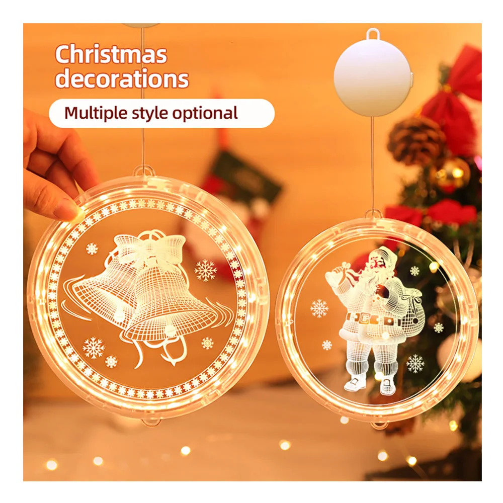 

New Christmas Decorations Novelty Hanging Lights for Indoor 3D Design with variety Pattern Suction Cup Can Use in Wall&Window, As picture