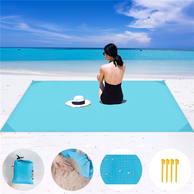 

Amazon Hotsale Sand-proof Camping Mat Customize Logo Color Size Ripstop Waterproof Pocket Sand Free Beach Blanket, Solid color or customize color