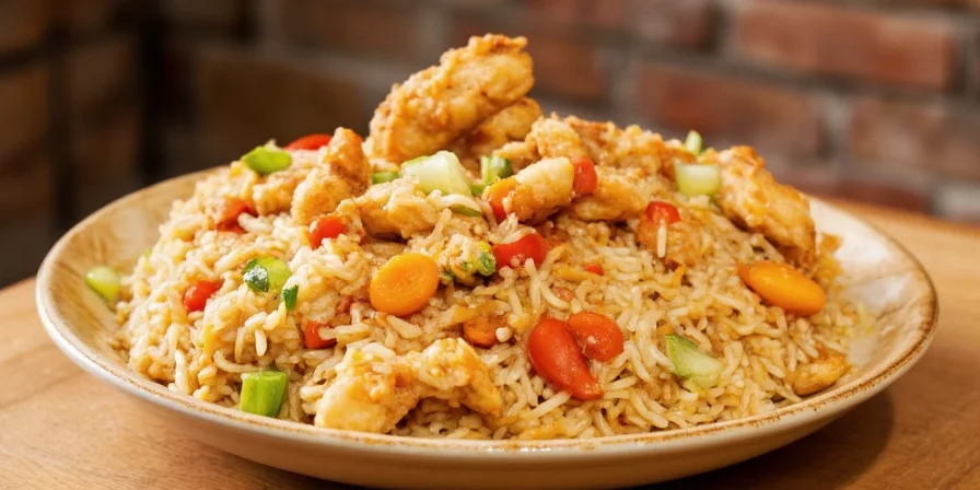 Traditional Arroz con Pollo served with lime