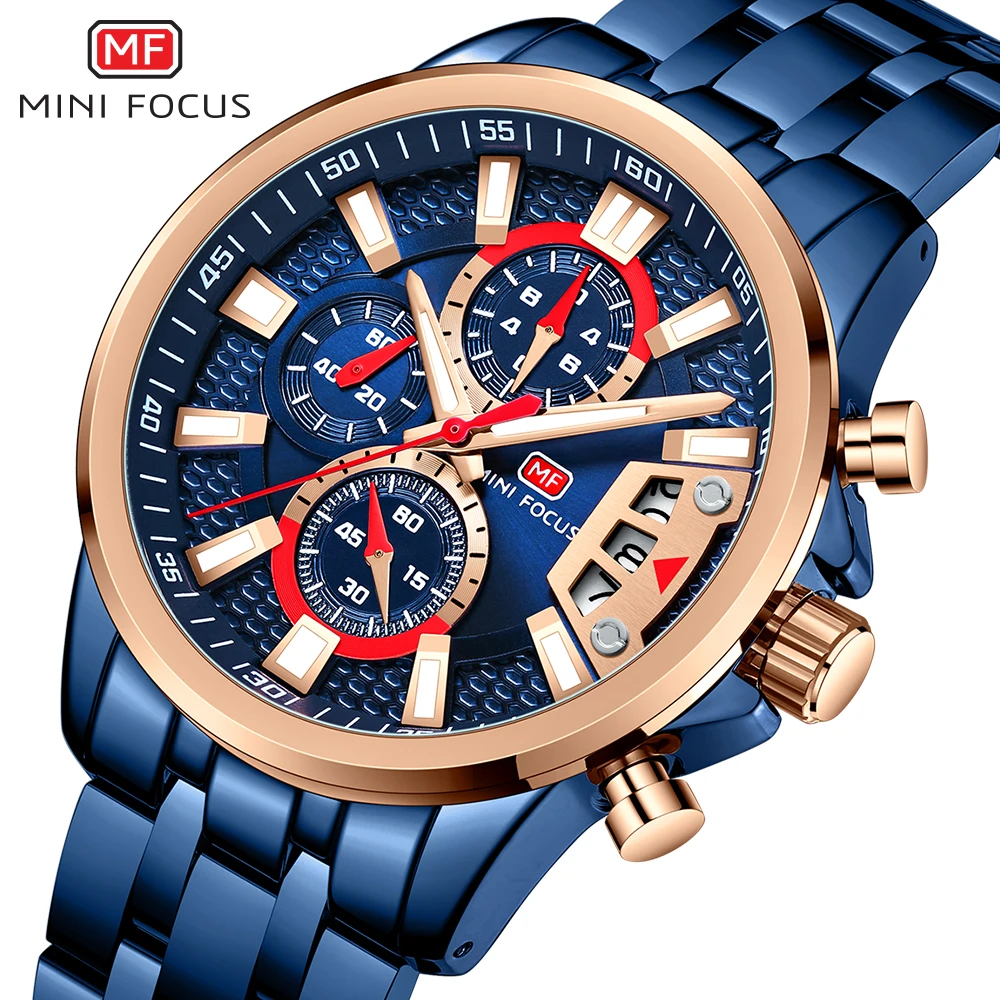 

Mini Focus MF0352G Big Screen Chronograph Quartz Watches Luxury Water Proof Mens Watch Gift Set