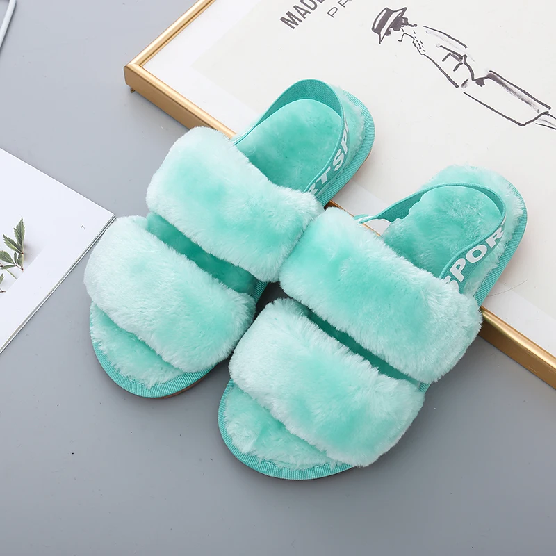

Hot Sell Faux Slide Slippers And Colorful Shoes Soft Comfort Footwear Shoe Cute Winter Fur Home Customize Fur Slipper