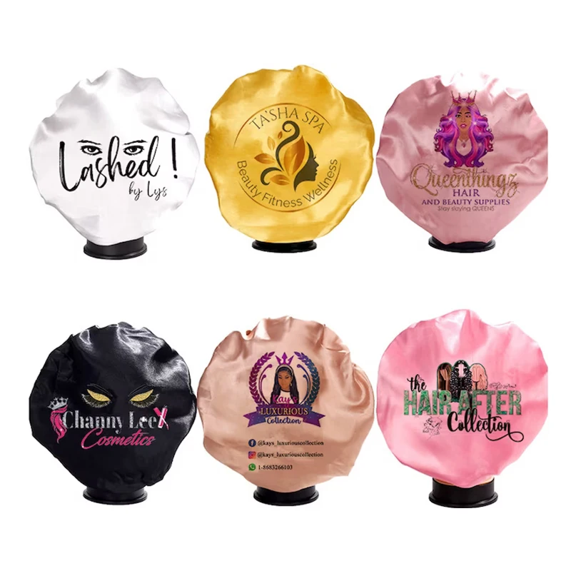 

Best selling silk bonnet with custom logo double layer satin bonnets with logo adjustable hair bonnet satin for women