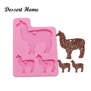 Image of DY0074 DIY Shiny Alpaca for keychains epoxy resin molds Llama Mother and baby Silicone Mould